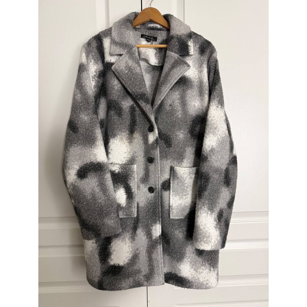 Charlie B Women's Medium Gray Abstract Boucle Coat Fuzzy Statement Jacket